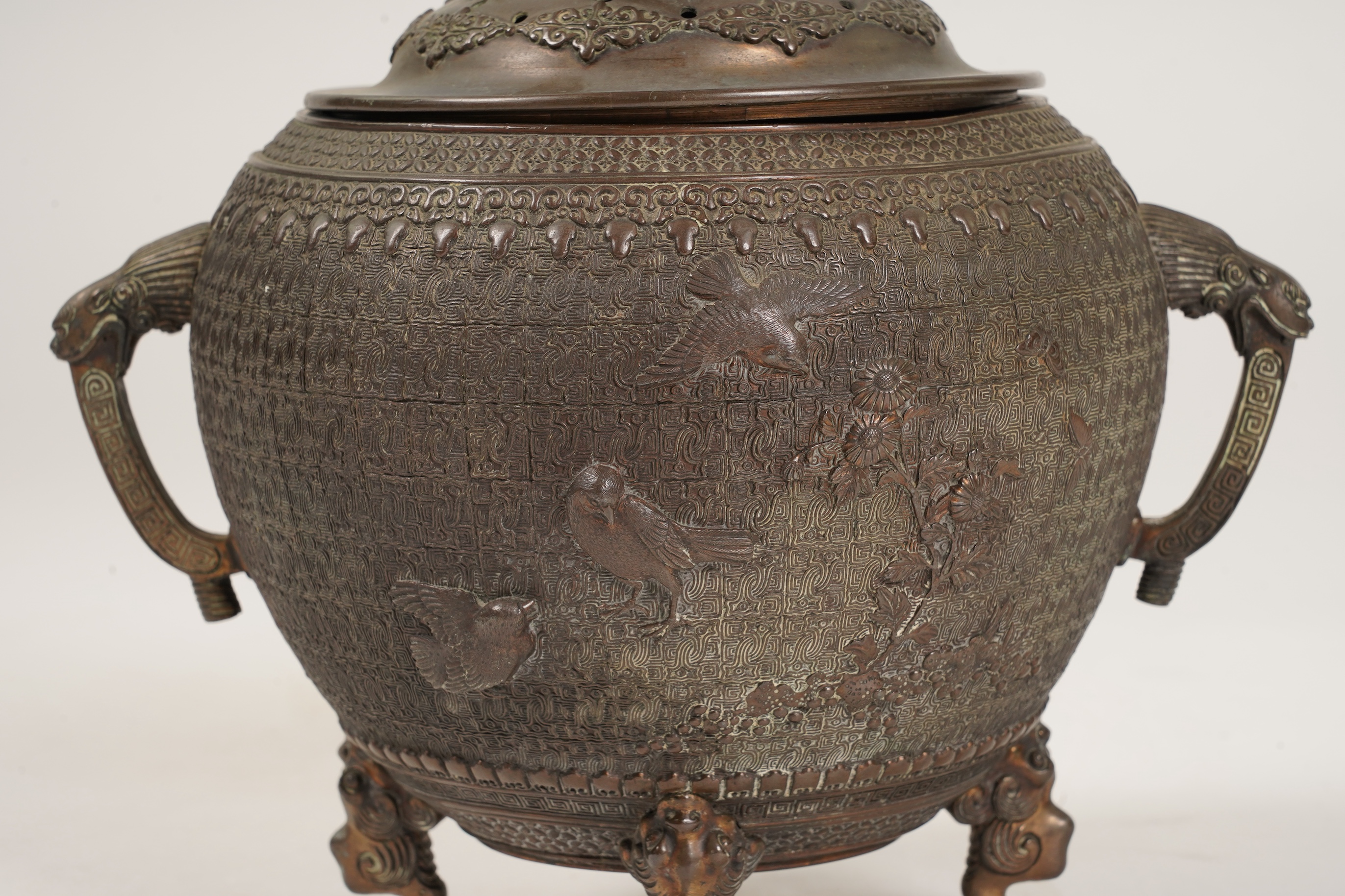 A large Japanese bronze koro and cover, 19th century